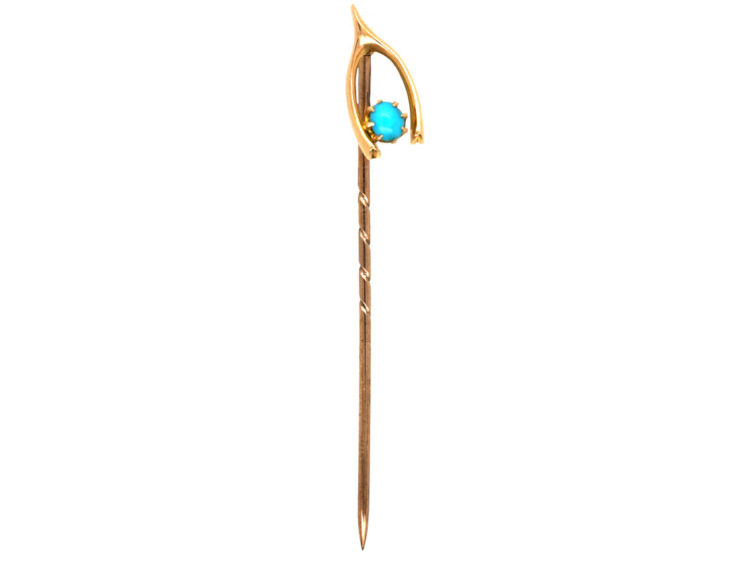 Edwardian 15ct Gold Wishbone Tie Pin Set With Turquoise