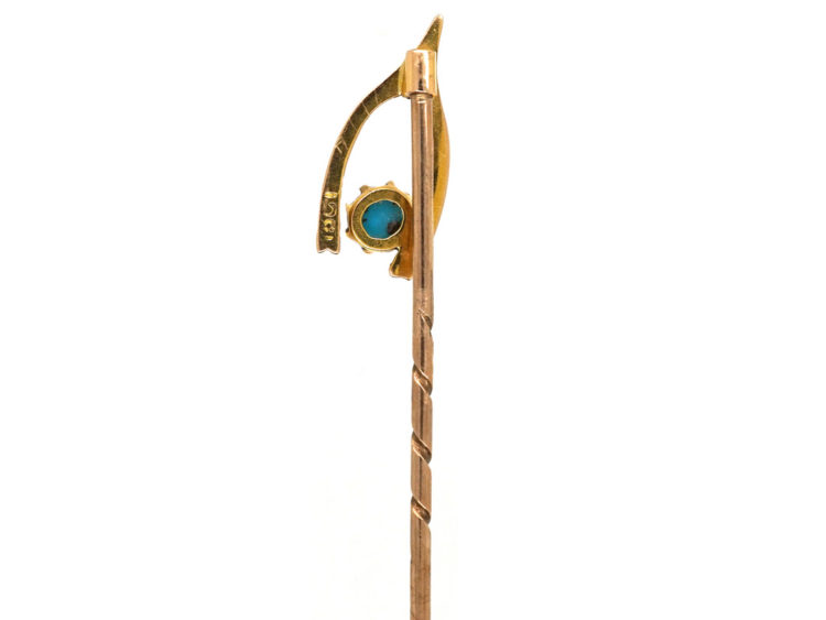 Edwardian 15ct Gold Wishbone Tie Pin Set With Turquoise