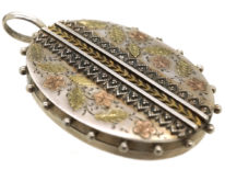 Victorian Silver & Gold Overlay Oval Shaped Locket With Flowers Motif