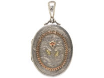 Victorian Silver & Two Colour Gold Overlay Locket With Flower Motif