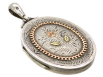 Victorian Silver & Two Colour Gold Overlay Locket With Flower Motif