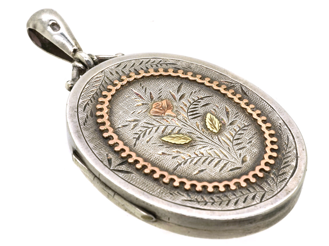 Victorian Silver & Two Colour Gold Overlay Locket With Flower Motif ...