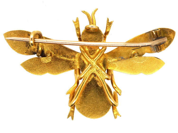 Edwardian 18ct Gold Bee Brooch Set With a Sapphire & Two Natural Pearls