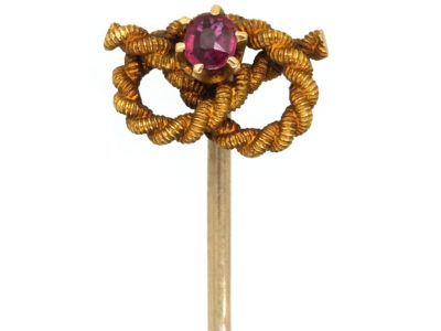 Edwardian 15ct Gold Lover’s Knot Tie Pin Set With a Ruby