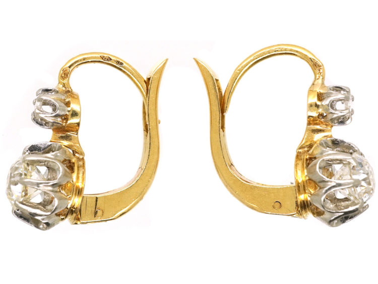 French 18ct Gold Diamond Set Drop Earrings