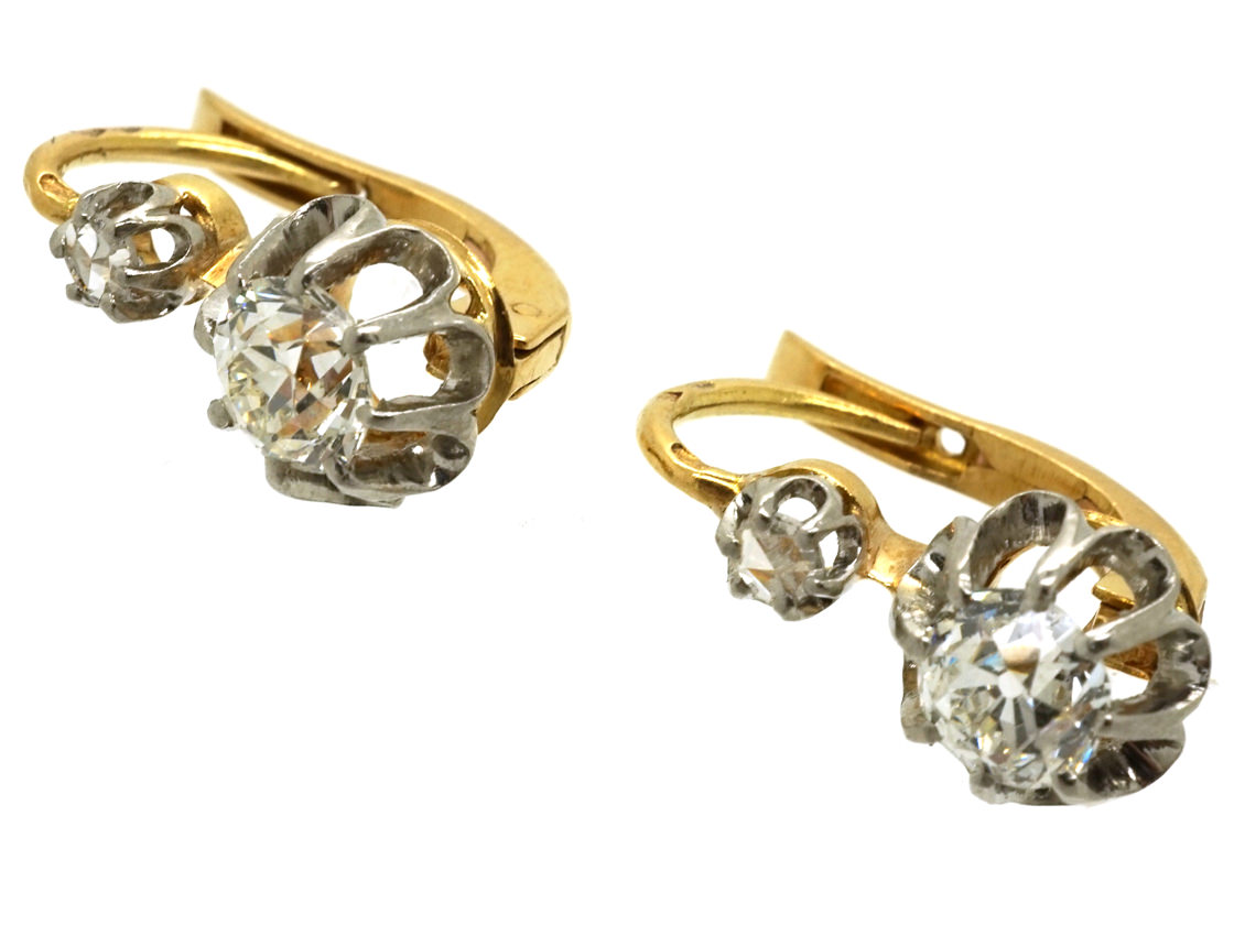 French 18ct Gold Diamond Set Drop Earrings (667K) | The Antique ...