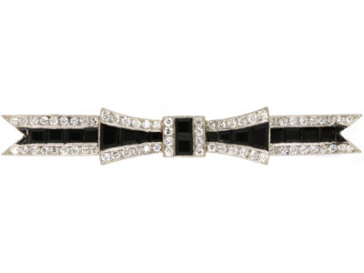 Art Deco Diamond & Onyx Bow Brooch