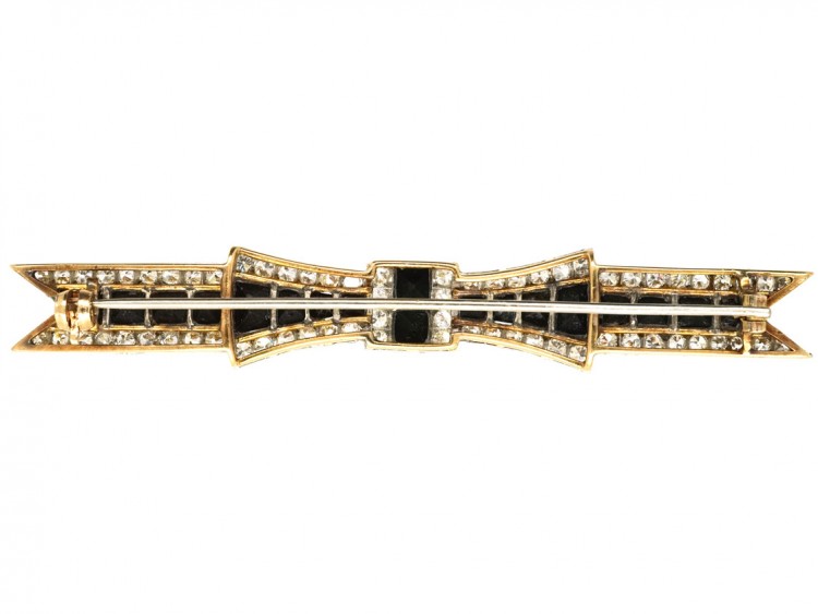 Art Deco Diamond & Onyx Bow Brooch