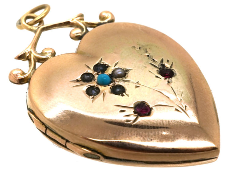 Edwardian 9ct Gold Back & Front Heart Shaped Locket With Flower Motif