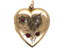 Edwardian 9ct Gold Heart Locket With a Flower Motif Set With Paste