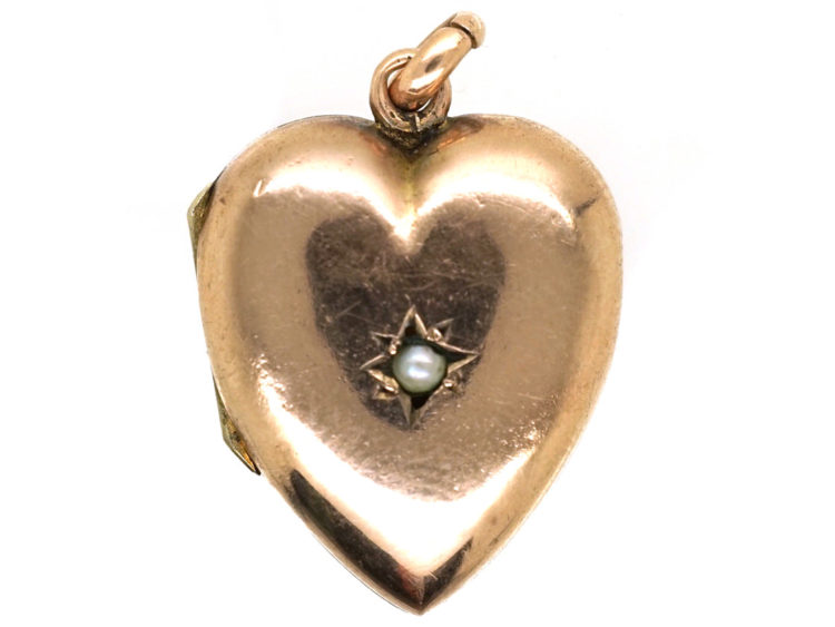 Edwardian 9ct Gold Heart Shaped Locket Set With a Pearl