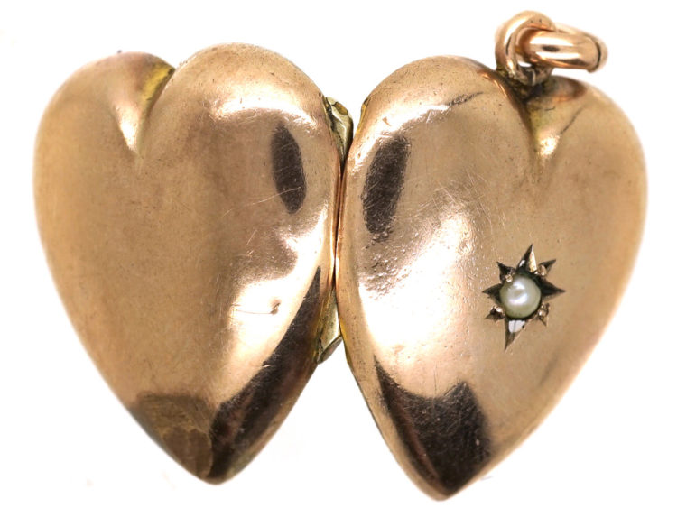Edwardian 9ct Gold Heart Shaped Locket Set With a Pearl
