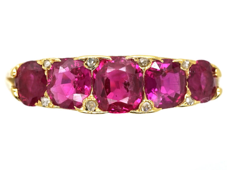 Victorian 18ct Gold Five Stone Natural Burma Ruby Ring