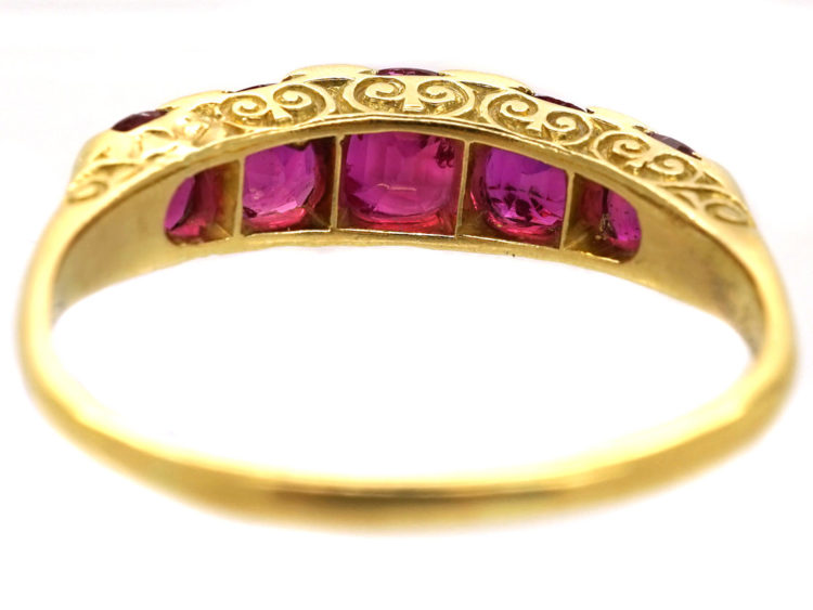 Victorian 18ct Gold Five Stone Natural Burma Ruby Ring