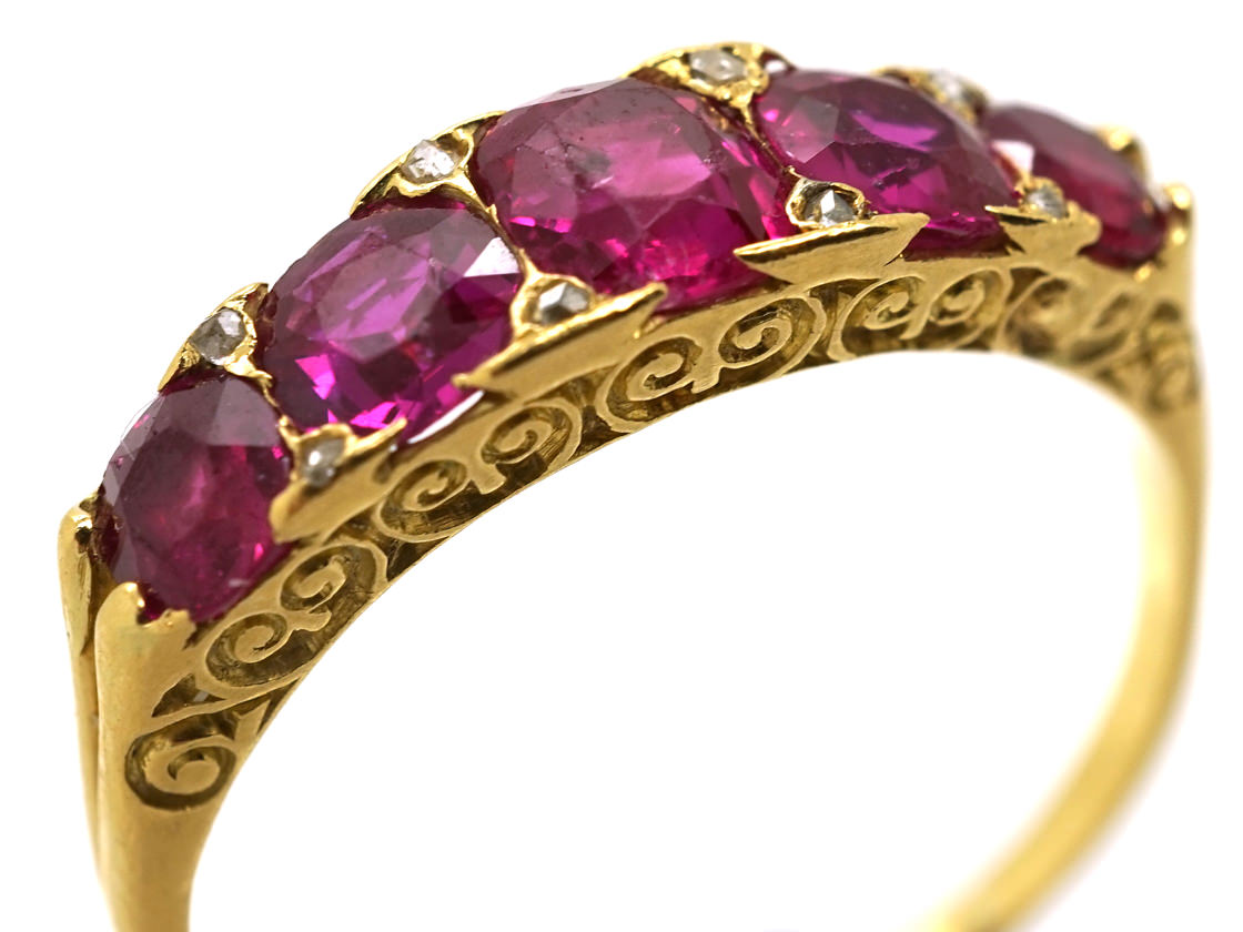 Victorian 18ct Gold Five Stone Natural Burma Ruby Ring (211/O) | The ...