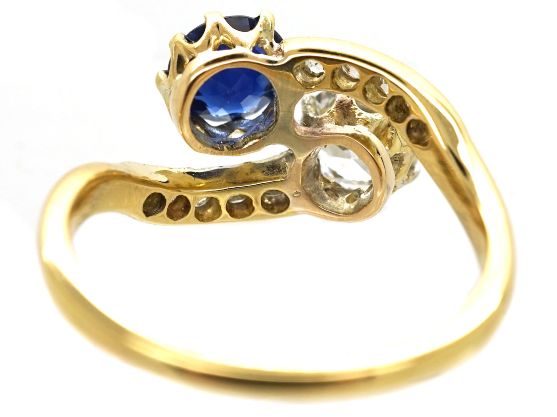 Edwardian 18ct Gold, Diamond & Sapphire Crossover Ring (669K) | The ...