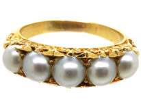 Victorian 18ct Gold, Carved Half Hoop Ring Set With Natural Split Pearls