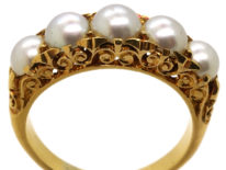 Victorian 18ct Gold, Carved Half Hoop Ring Set With Natural Split Pearls