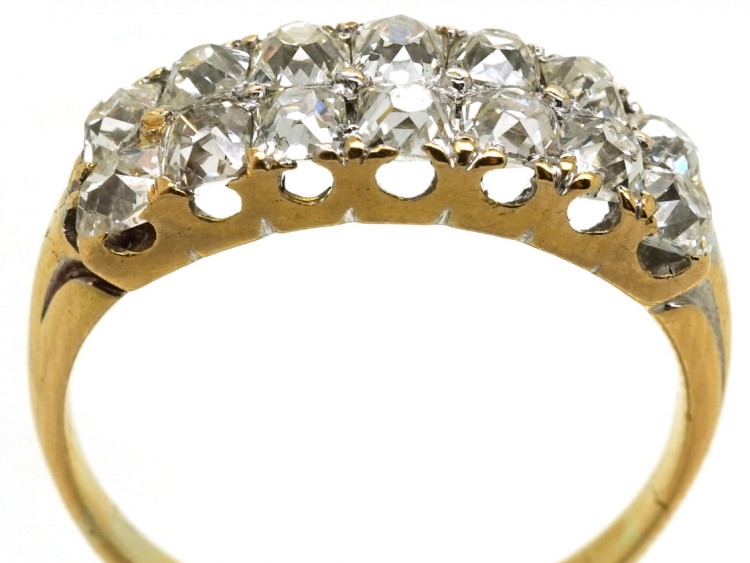 18ct Gold Two Row Old Mine Cut Diamond Ring Circa 1840