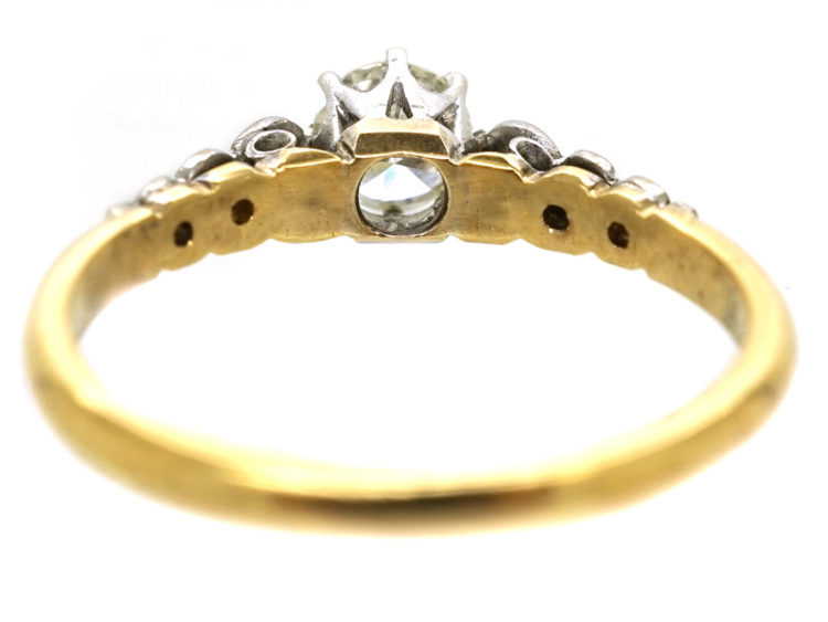 18ct Gold & Platinum, Diamond Solitaire Ring With Diamond Set Shoulders