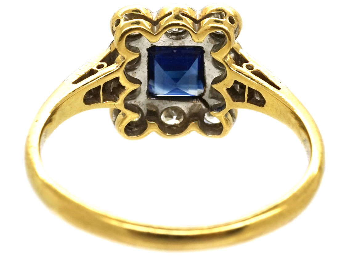 Art Deco 18ct Gold, Platinum, Sapphire & Diamond Rectangular Ring (659K ...