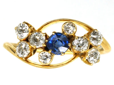 Edwardian 18ct Gold, Sapphire & Diamond Crossover Ring