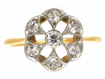Edwardian 18ct Gold & Platinum Diamond Set Pierced Daisy Ring