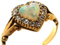 Edwardian 18ct Gold, Opal & Diamond Heart Shaped Ring