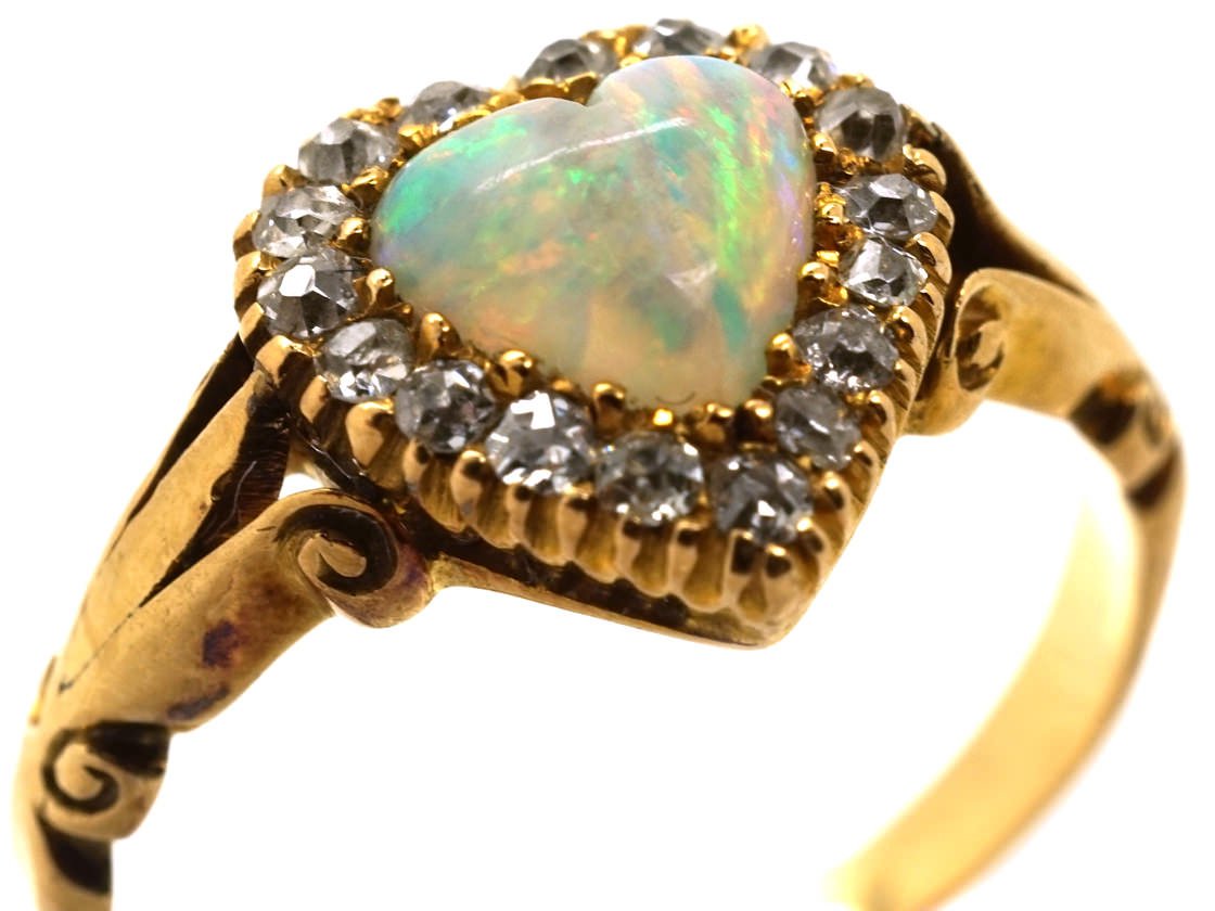 Edwardian 18ct Gold Opal And Diamond Heart Shaped Ring 660k The Antique Jewellery Company 4668