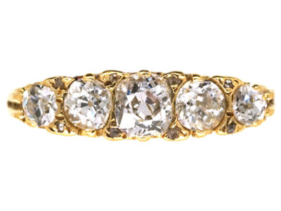 Victorian 18ct Gold Five Stone Diamond Carved Half Hoop Ring