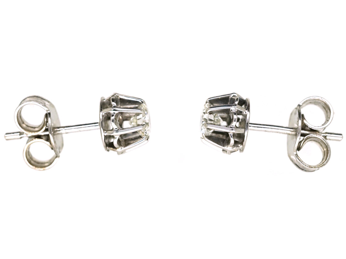 18ct White Gold Diamond Stud Earrings (670K) | The Antique Jewellery ...