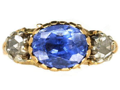 Georgian 18ct Gold, Sapphire & Rose Diamond Ring