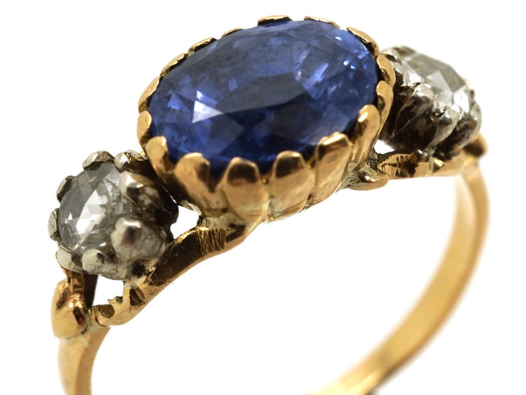 Georgian 18ct Gold, Sapphire & Rose Diamond Ring