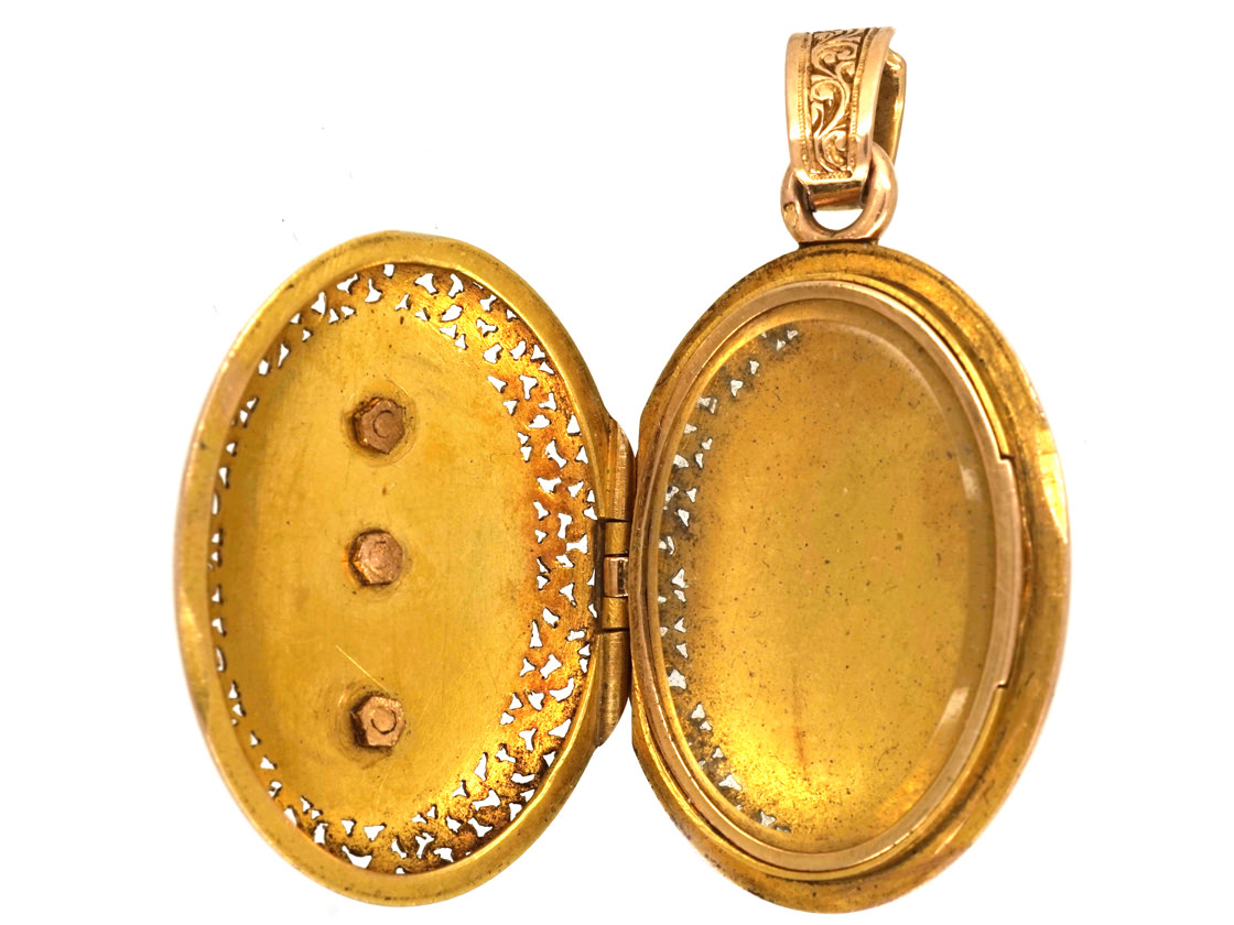 French 18ct Gold Oval Shaped Locket With Two Arrows & a Heart (698K ...