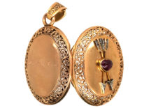 French 18ct Gold Oval Shaped Locket With Two Arrows & a Heart