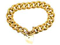 Edwardian 9ct Gold Curb Bracelet With Alternate Engraved & Plain Links