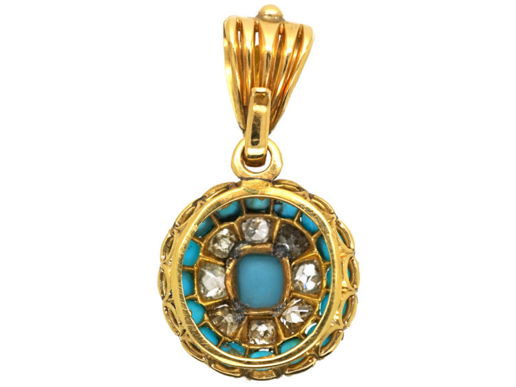 Victorian 18ct Gold, Turquoise, Natural Split Pearl & Diamond Pendant