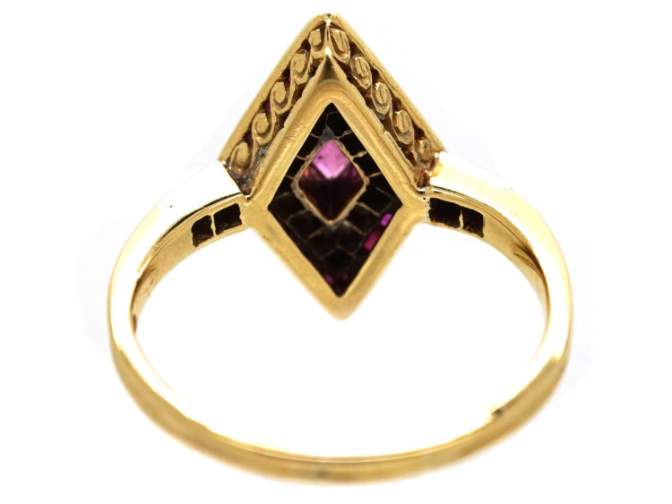 Art Deco 18ct Gold & Platinum, Ruby & Diamond, Diamond Shaped Ring