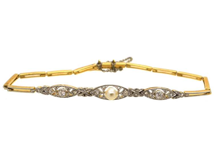 Edwardian 15ct Gold & Platinum, Pearl & Diamond Bracelet