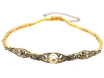 Edwardian 15ct Gold & Platinum, Pearl & Diamond Bracelet