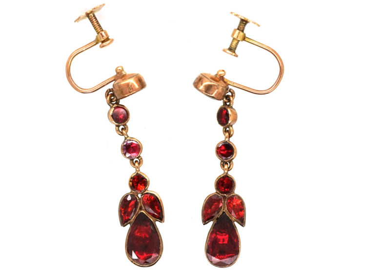 9ct Gold Garnet Heart Drop dangly earrings Gift Boxed Made in UK