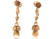 Edwardian 9ct Gold & Flat Cut Garnet Drop Earrings