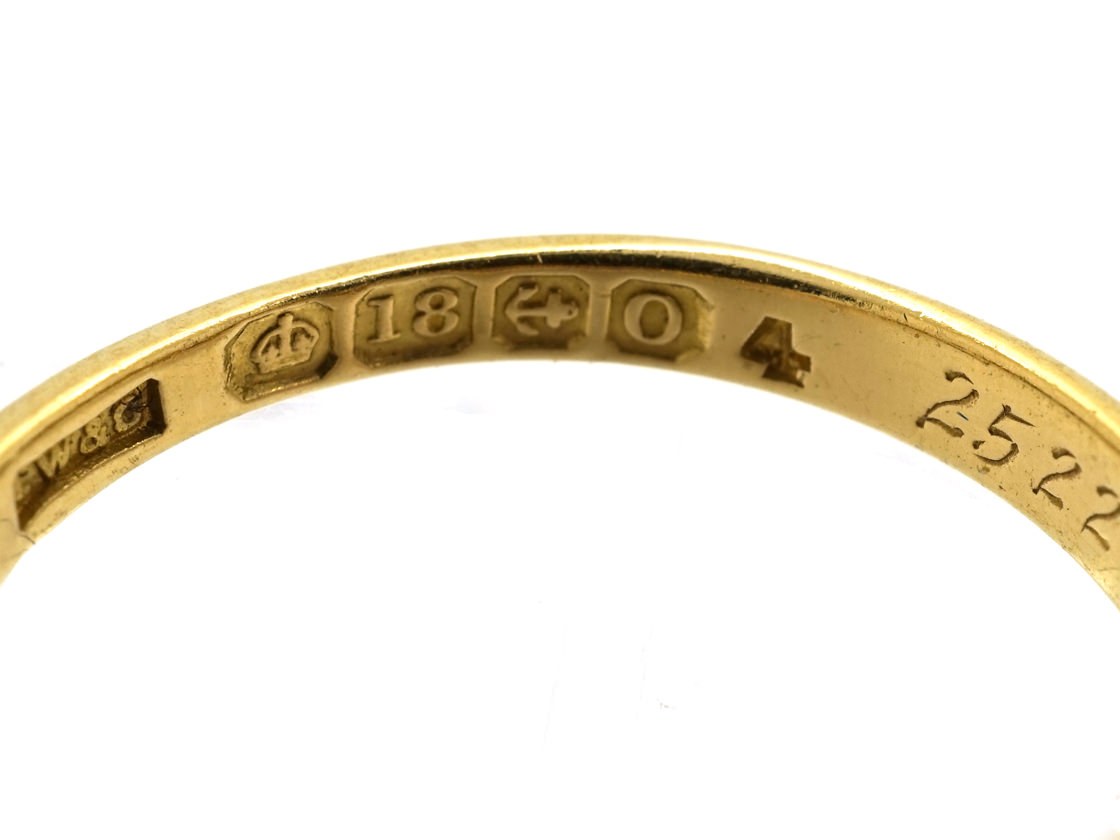Edwardian 18ct Gold Three Stone Ruby & Diamond Carved Half Hoop Ring ...