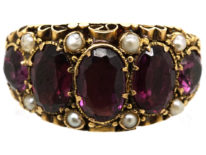 Victorian 15ct Gold, Almandine Garnet & Natural Split Pearls Ring