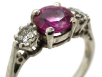 18ct White Gold & Platinum, Burma Ruby & Diamond Three Stone Ring