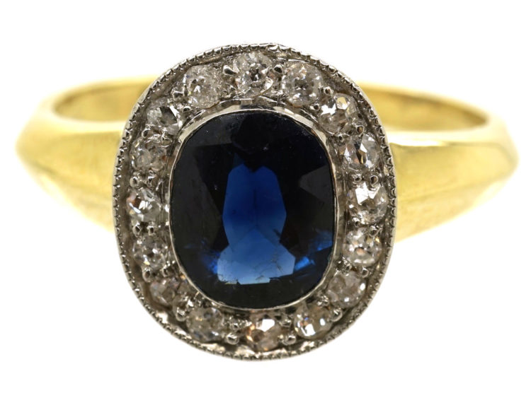 14ct Gold Sapphire & Diamond Oval Shaped Ring