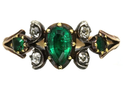 Georgian 15ct Gold Pear Shaped Emerald & Diamond Ring