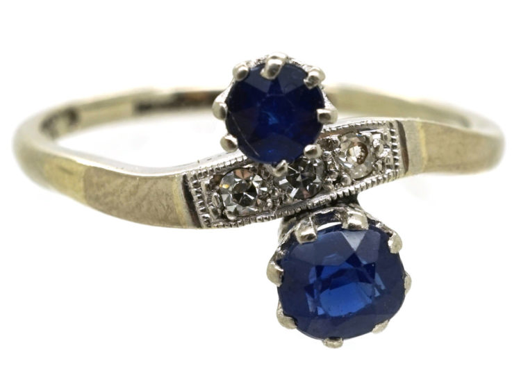 Edwardian 18ct Gold & Platinum, Two Stone Sapphire & Diamond Ring