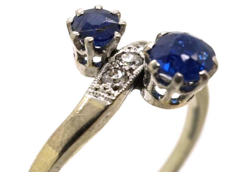 Edwardian 18ct Gold & Platinum, Two Stone Sapphire & Diamond Ring