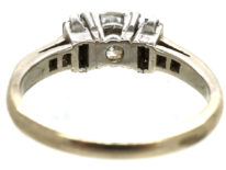 Art Deco 18ct White Gold, Solitaire Diamond Ring With Baguette Diamonds on Either Side